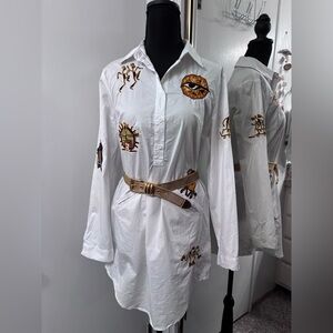 Embroidered Egyptian Patch Button White Blouse